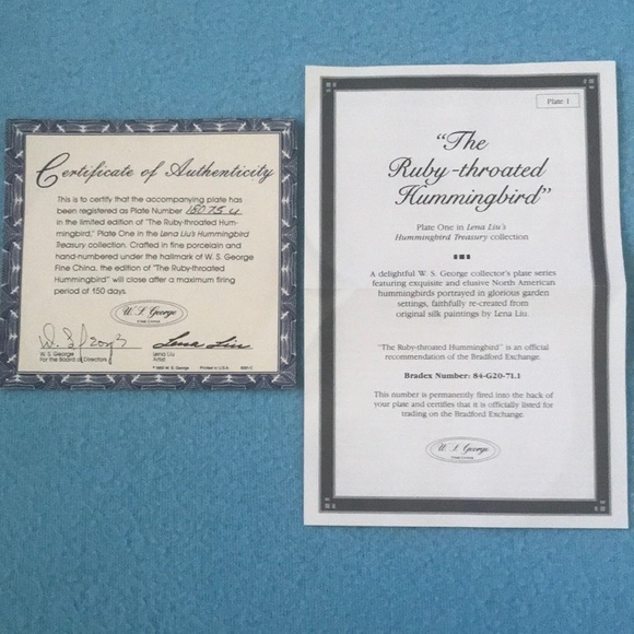 The Ruby-Throated Hummingbird by Lena Liu W. S. George Fine China circ. 1992 NEW - Picture 8 of 9